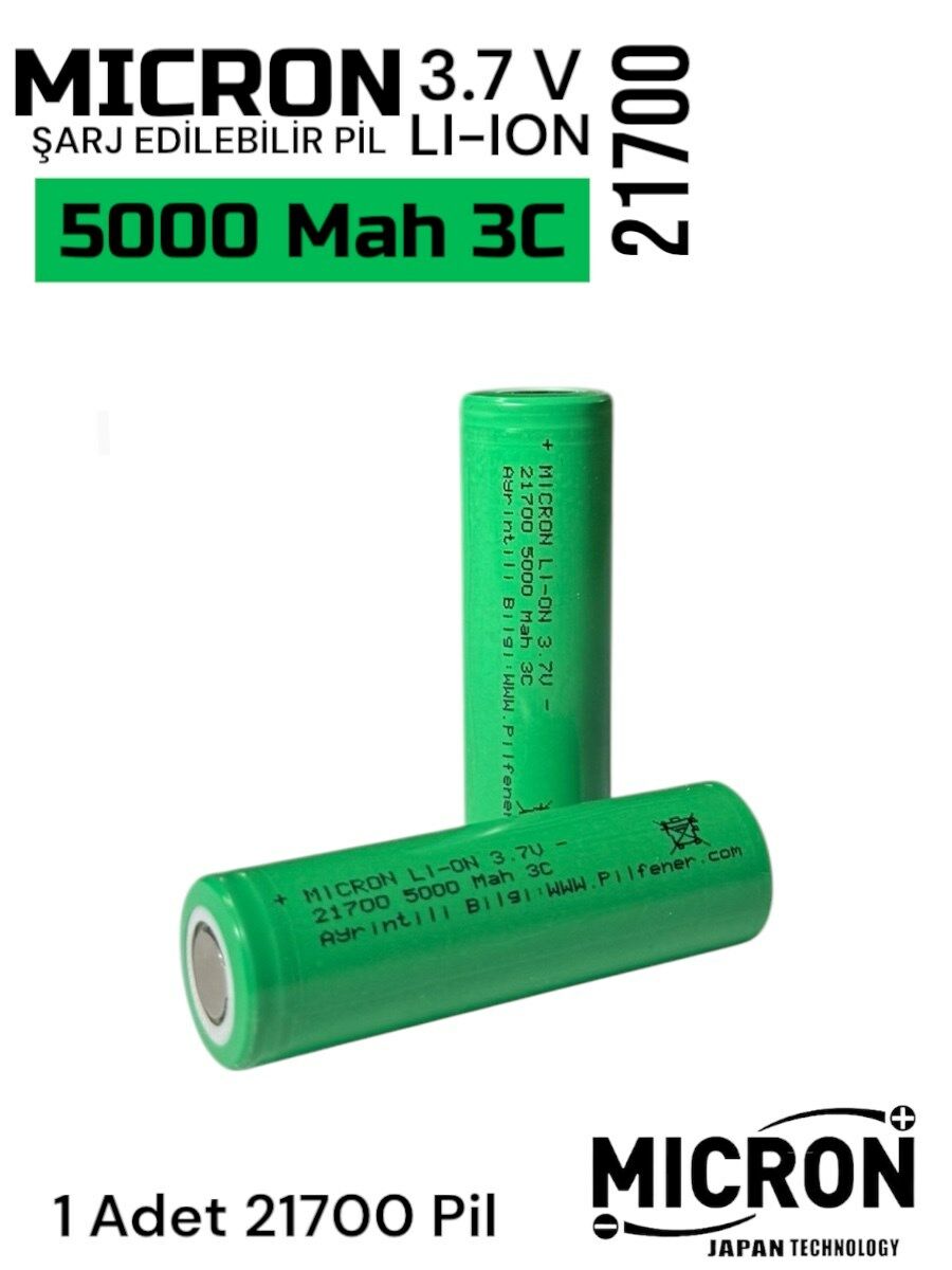 Micron 21700 5000 Mah 3C  Li-Ion Pil 1 Adet