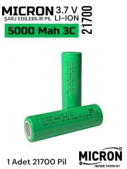 Micron 21700 5000 Mah 3C  Li-Ion Pil 1 Adet