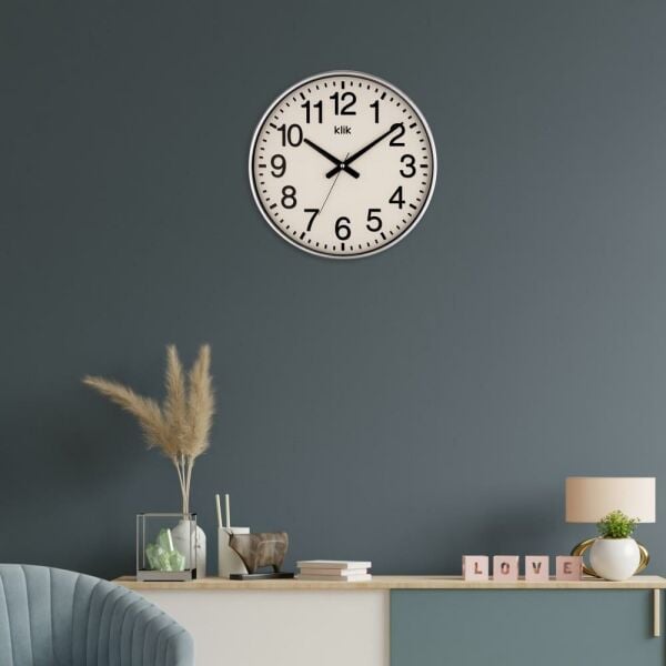 Klik Simplex Gümüş Dekoratif Sessiz Akar Duvar Saati