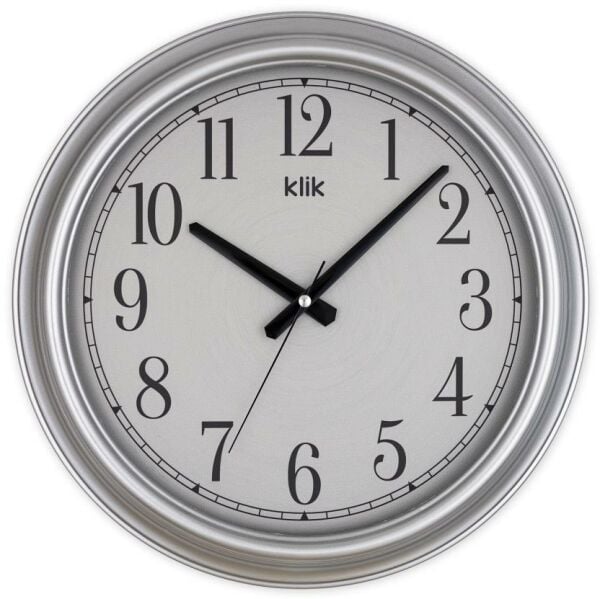 Klik Beta Gümüş Dekoratif Sessiz Akar Duvar Saati