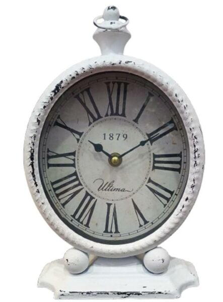 Regal 3152 W Beyaz Ferforje kulplu Antik Masa Saati