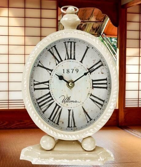 Regal 3152 W Beyaz Ferforje kulplu Antik Masa Saati