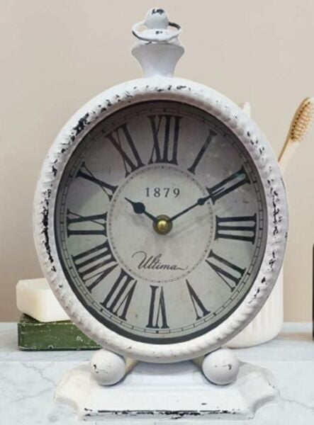 Regal 3152 W Beyaz Ferforje kulplu Antik Masa Saati