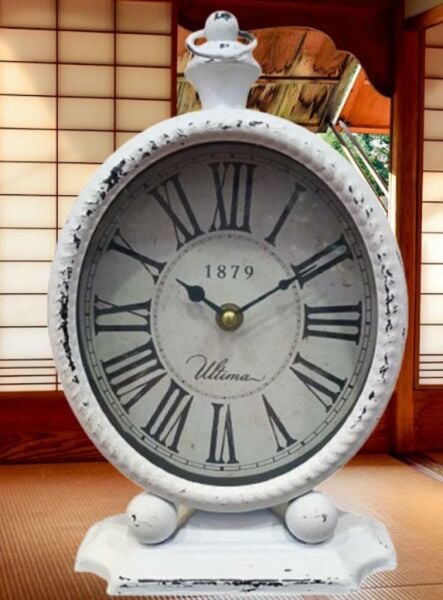 Regal 3152 W Beyaz Ferforje kulplu Antik Masa Saati