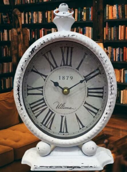 Regal 3152 W Beyaz Ferforje kulplu Antik Masa Saati