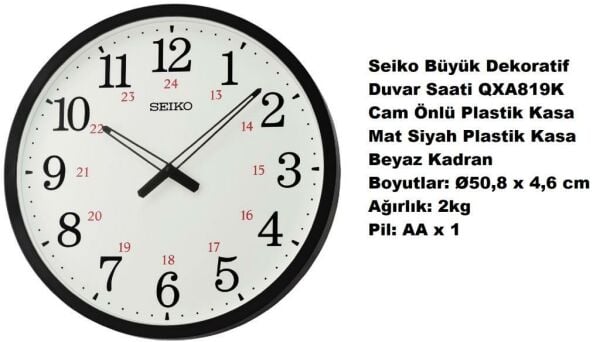 Seiko Clocks QXA819K 24 Saat Dilimli Ofis Salon Oda Dekoratif Duvar Saati