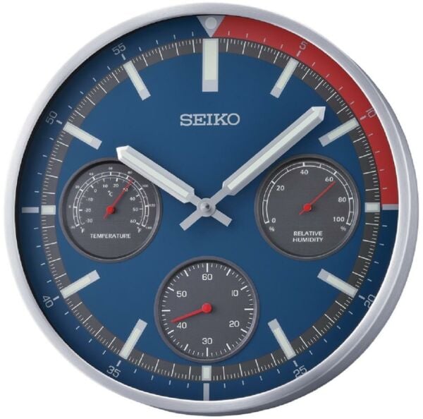 Seiko Clocks QXA822S Alüminyum Kasa Termometre ve Nemölçer Dekoratif Duvar Saati