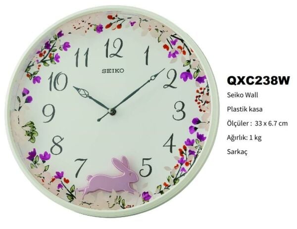 Seiko Clocks QXC238W Tavşan Figürlü Sarkaçlı Duvar Saati