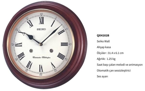 Seiko Clocks QXH202B Ahsap Kasa Kızılağaç Duvar Saati