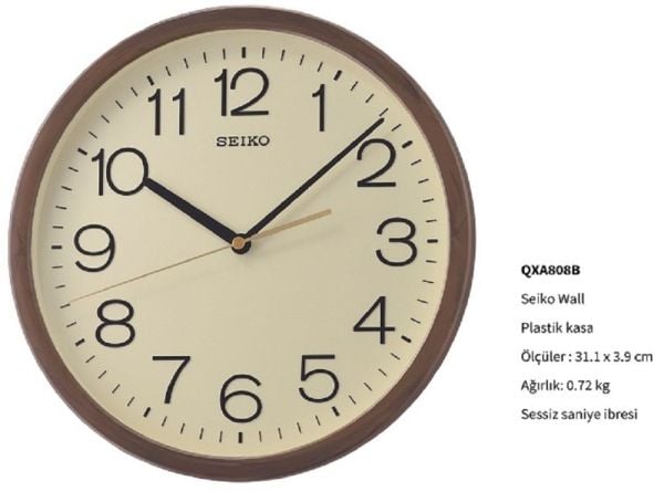 Seiko QXA808B Sessiz Saniye Dekoratif Ofis Salon Oda Duvar Saati