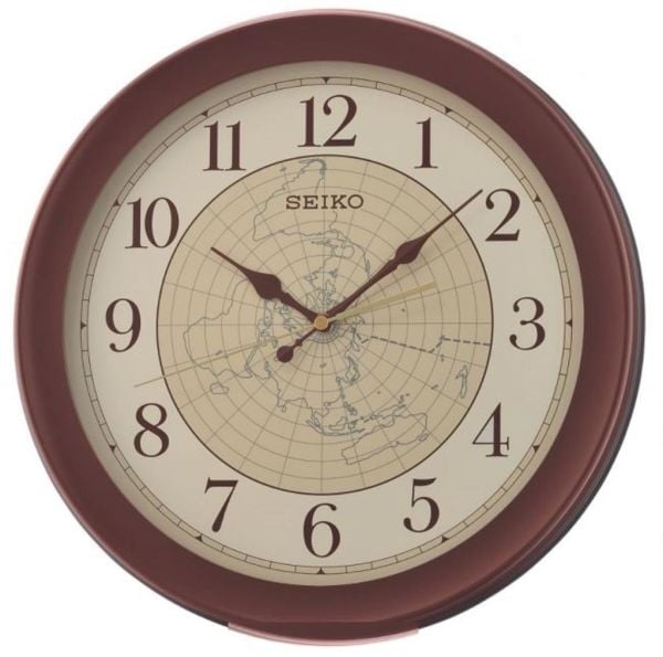 Seiko QXA709B Kahverengi Plastik Kasa Dünya Haritası Duvar Saati