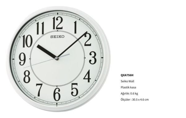 Seiko QXA756H Beyaz Renkli Plastik Kasa Quartz Mekanizmalı Duvar Saati