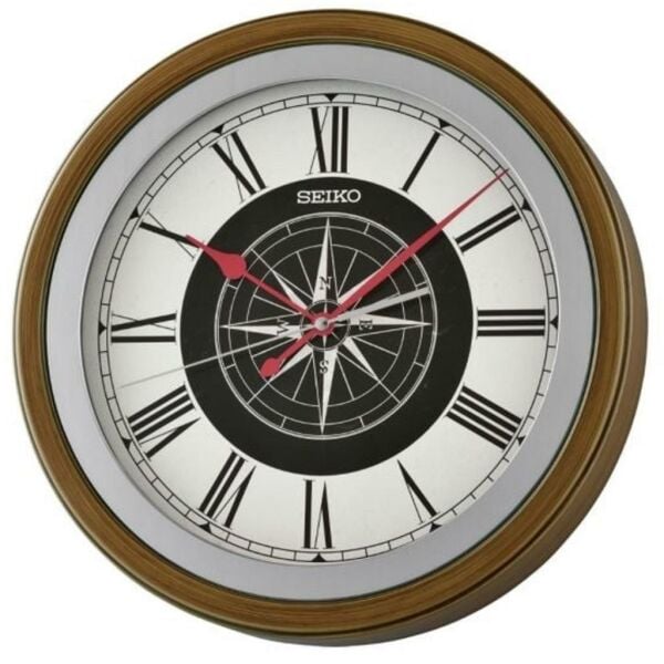 Seiko QXA844B Kahverengi Renkli Plastik Kasa Pusula Kadranlı Quartz Mekanizmalı Duvar Saati
