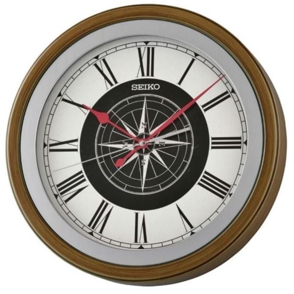 Seiko QXA844B Kahverengi Renkli Plastik Kasa Pusula Kadranlı Quartz Mekanizmalı Duvar Saati