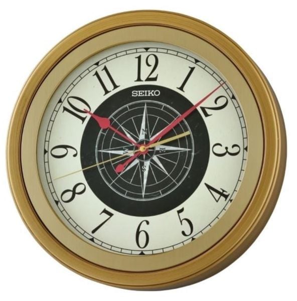 Seiko QXA844G Kahverengi Renkli Plastik Kasa Pusula Kadranlı Quartz Mekanizmalı Duvar Saati