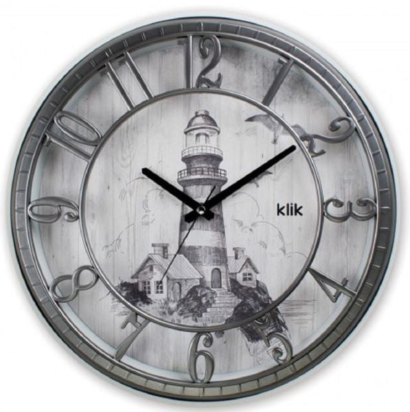 Klik Hisar Deniz Feneri Desenli 40 CM Çap Ev Ofis Sessiz Duvar Saati