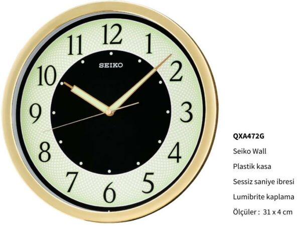 Seiko QXA472G Sessiz Saniye LumiBrite® Dekoratif Duvar Saati