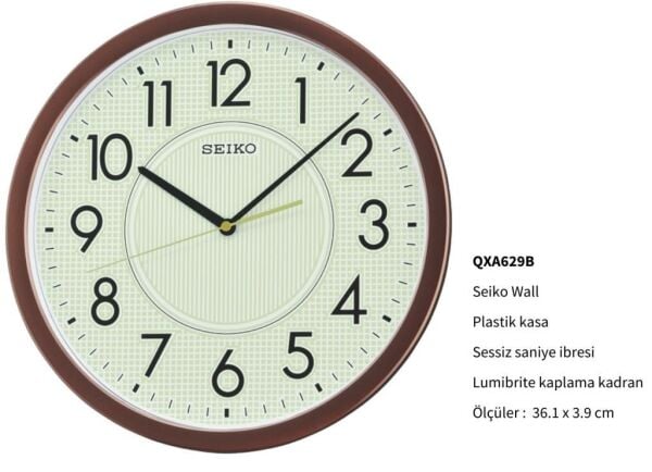 Seiko QXA629B Sessiz Saniye LumiBrite® Dekoratif Duvar Saati