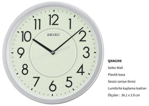 Seiko QXA629S Sessiz Saniye LumiBrite® Dekoratif Duvar Saati
