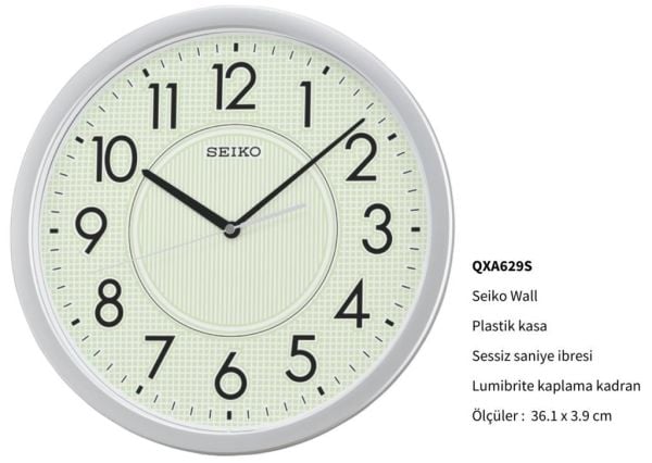 Seiko QXA629S Sessiz Saniye LumiBrite® Dekoratif Duvar Saati
