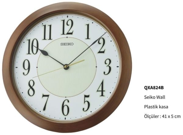 Seiko QXA824B Sessiz Saniye Parlak İbre ve İndeksli Dekoratif Duvar Saati