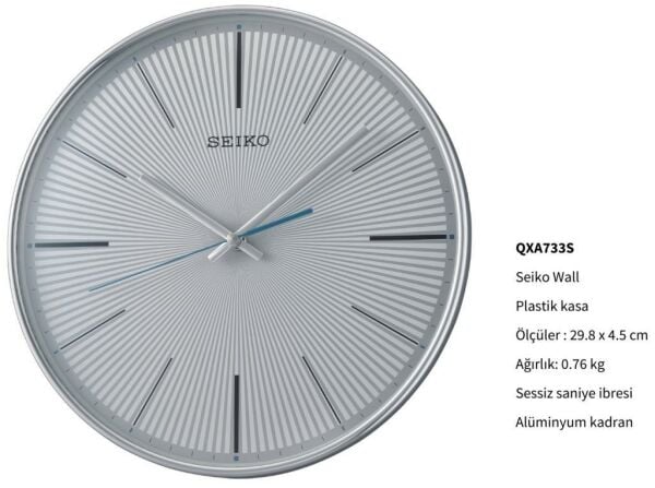 Seiko QXA733S Alüminyum Kadranlı Sessiz Duvar Saati
