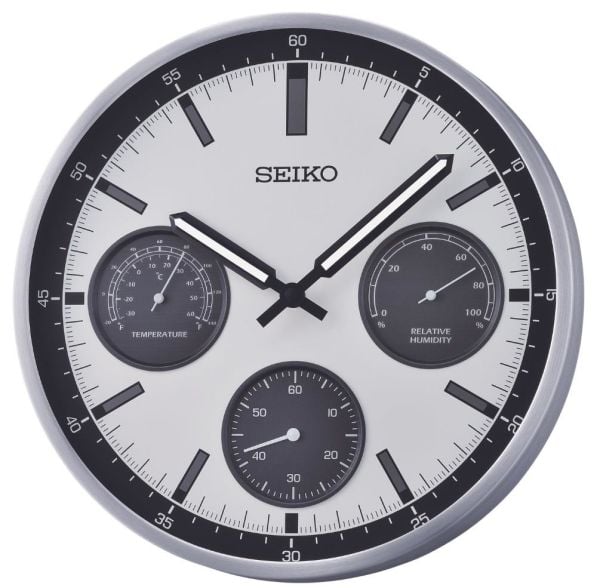 Seiko QXA823S Alüminyum Kasa Isı ve Nem Ölçerli Sessiz Saniyeli Duvar Saati