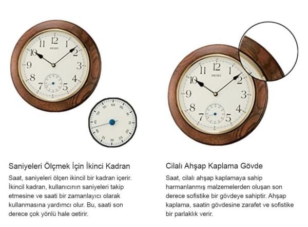 Seiko Clocks QXA432B Alt Sessiz Saniyeli Ahsap Kasa Meşe Duvar Saati