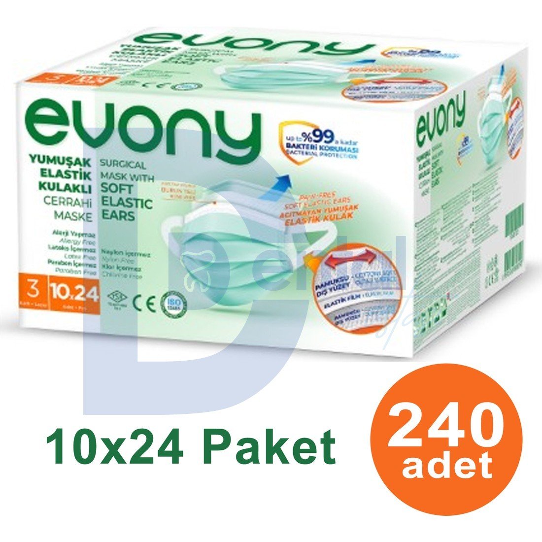 Evony 3 Katlı Cerrahi Maske 240'lık