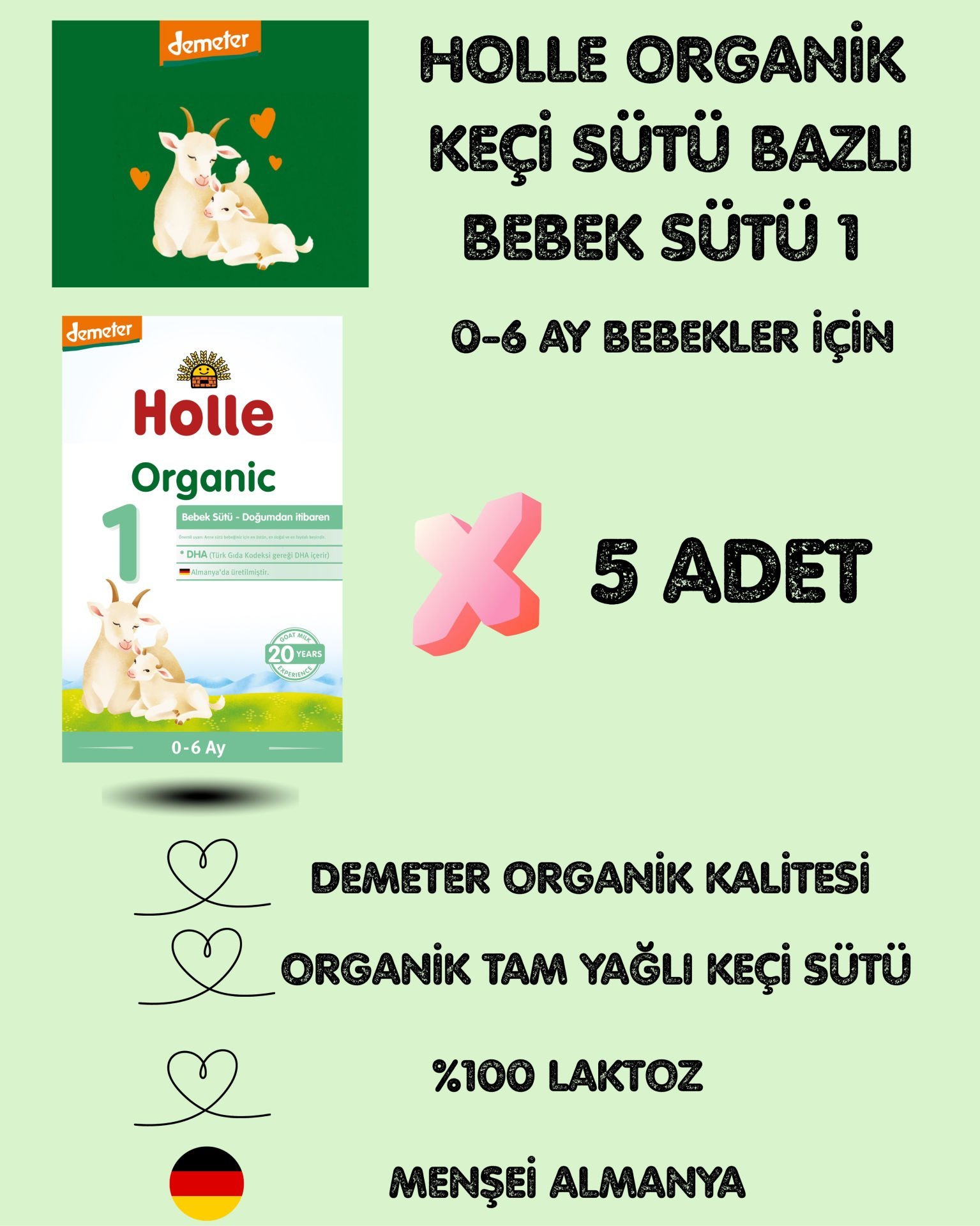 Holle Organik Keçi Bebek Sütü 1 400 gr 5 Adet