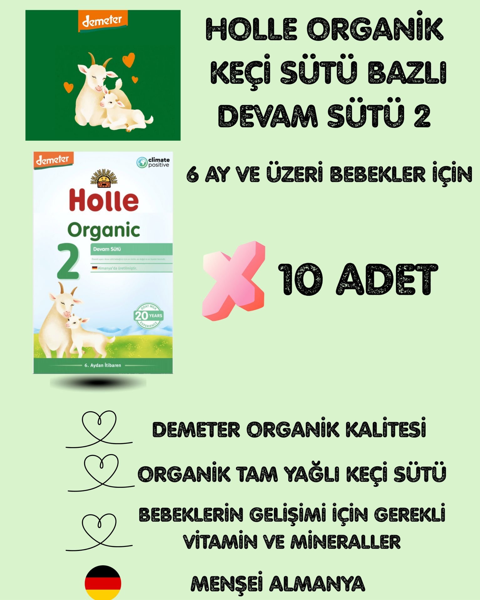 Holle Organik Keçi Devam Sütü 2 400 gr 10 Adet