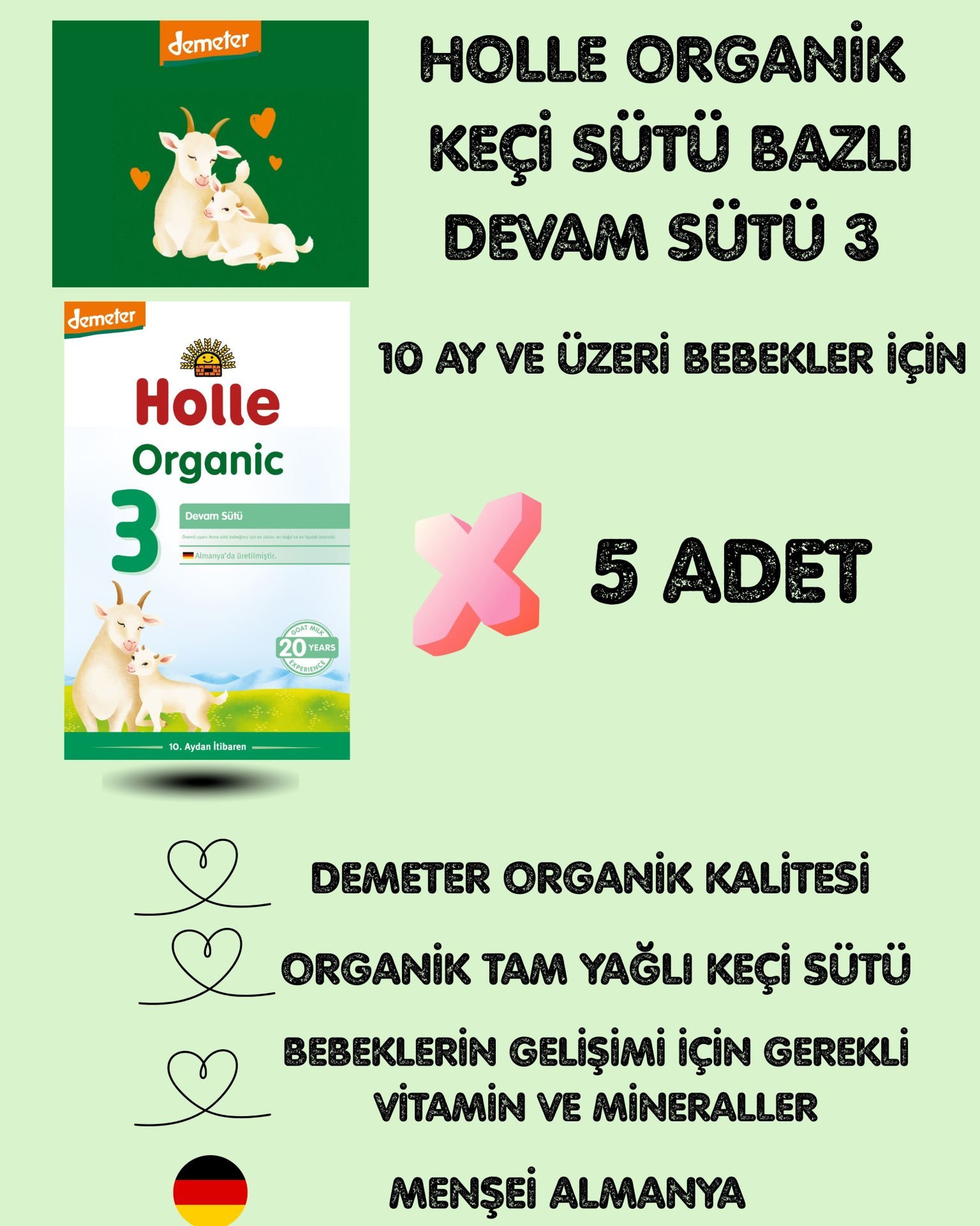 Holle Organik Keçi Devam Sütü 3 400 gr 5 Adet