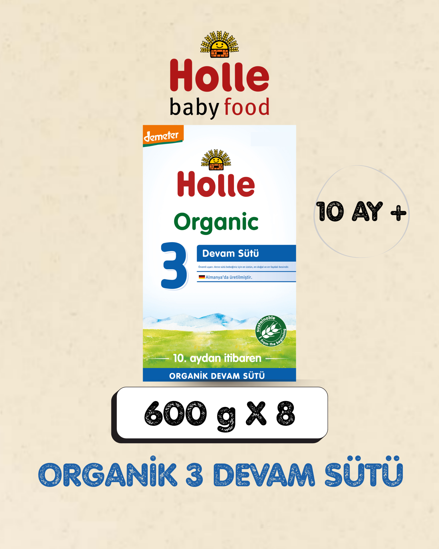 Holle Organik Devam Sütü 3  600 gr  8 Adet