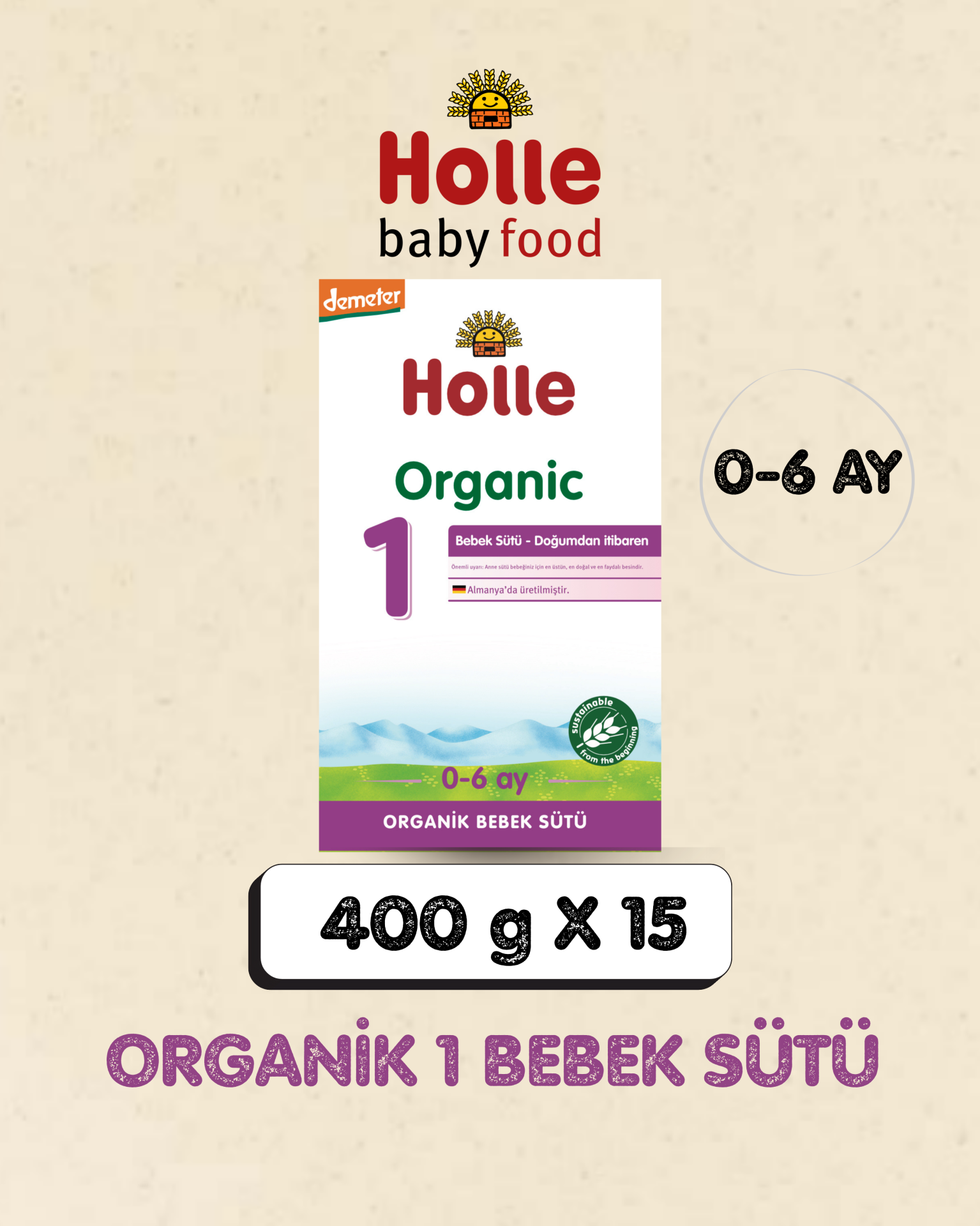 Holle Organik Bebek Sütü 1 400 gr 15 Adet