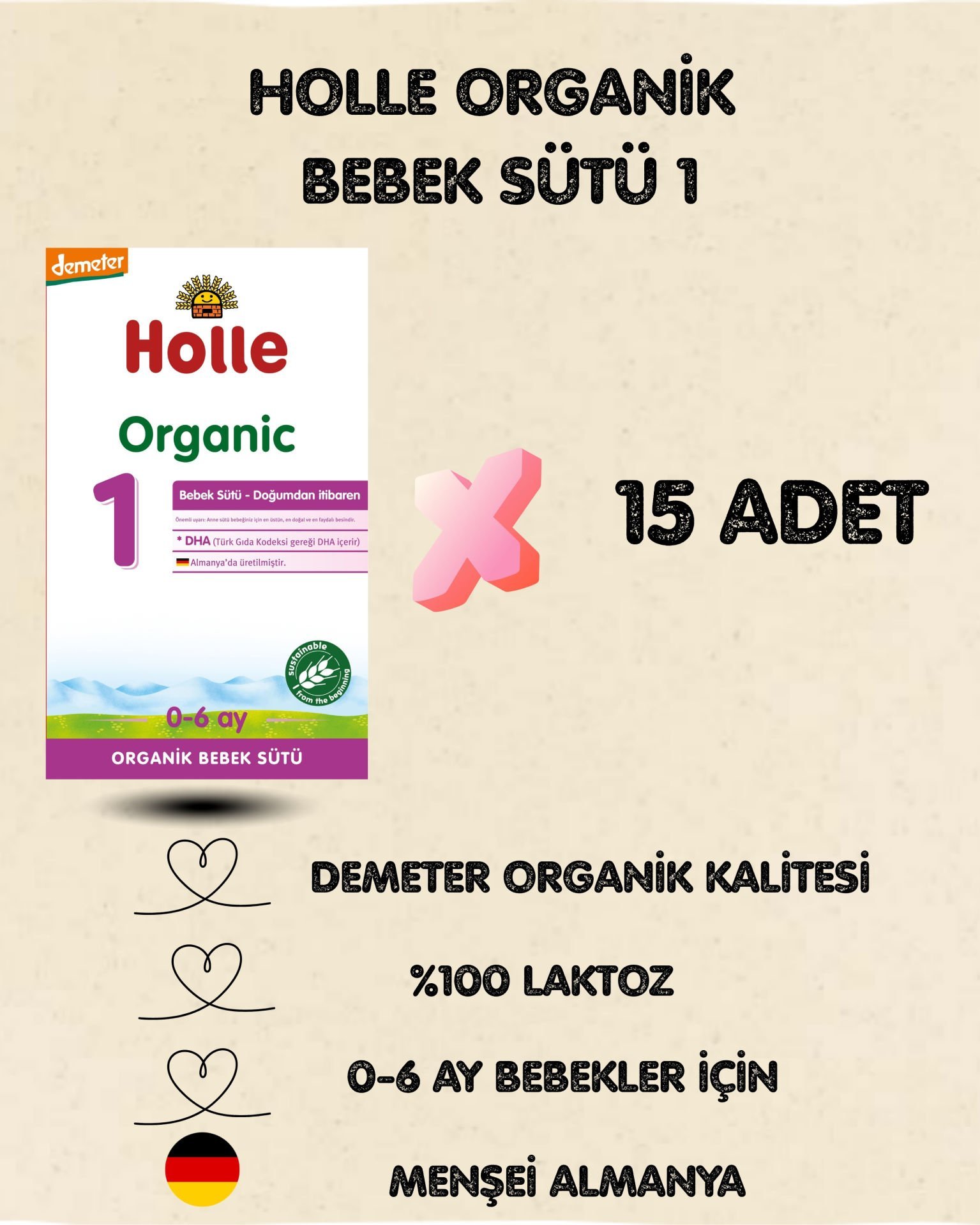 Holle Organik Bebek Sütü 1 400 gr 15 Adet