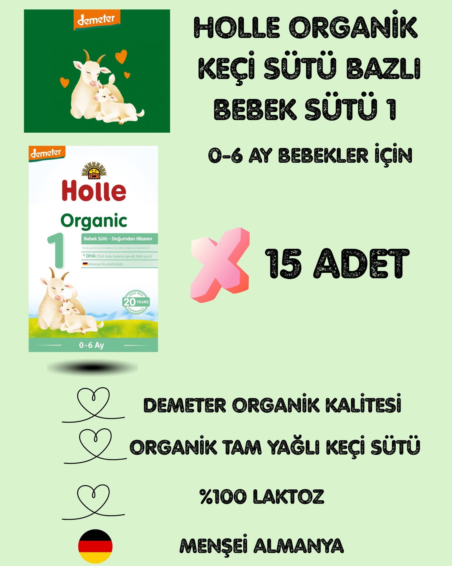 Holle Organik Keçi Bebek Sütü 1 400 gr 15 Adet