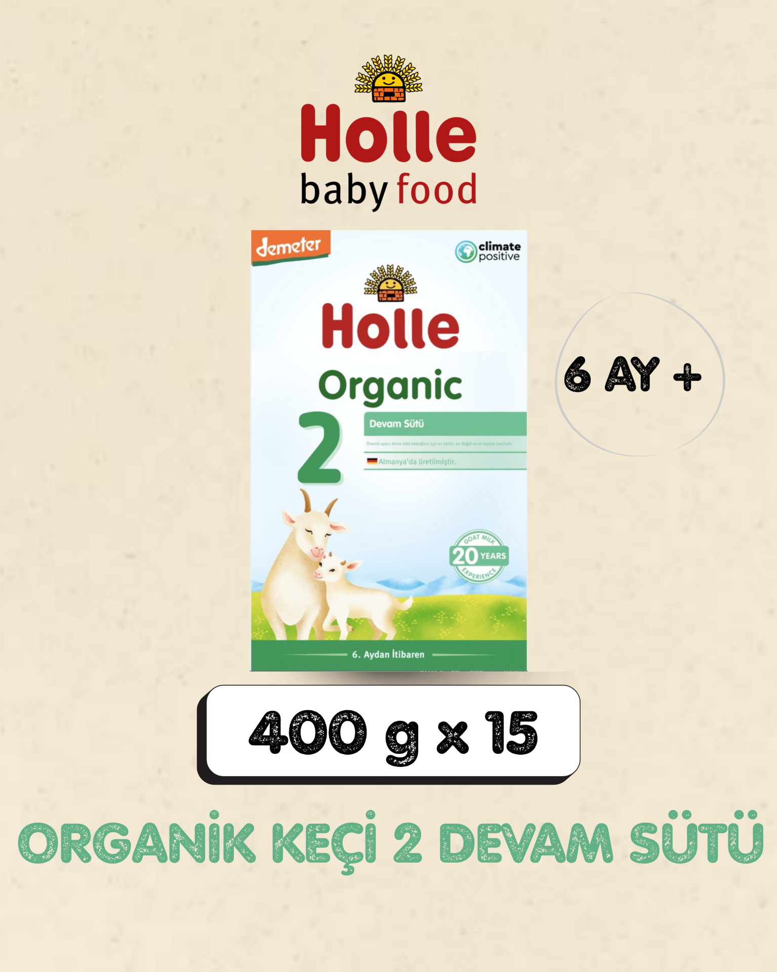 Holle Organik Keçi Devam Sütü 2 400 gr 15 Adet