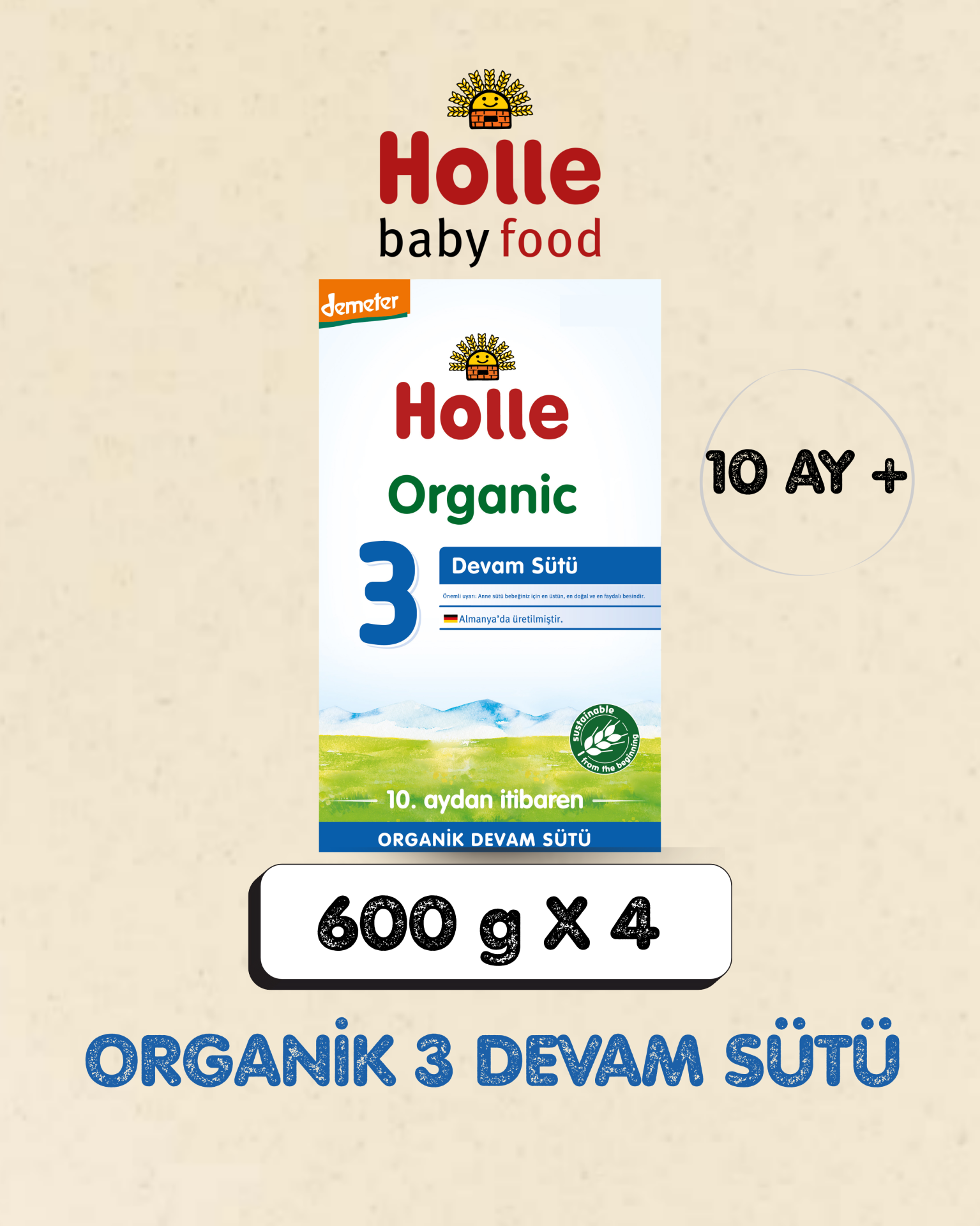Holle Organik Devam Sütü 3  600 gr  4 Adet