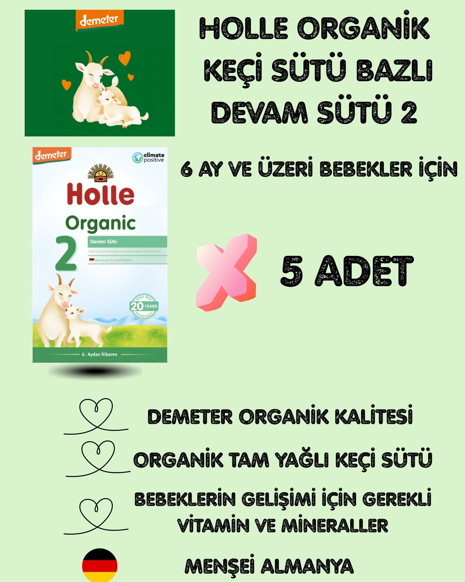 Holle Organik Keçi Devam Sütü 2 400 gr 5 Adet