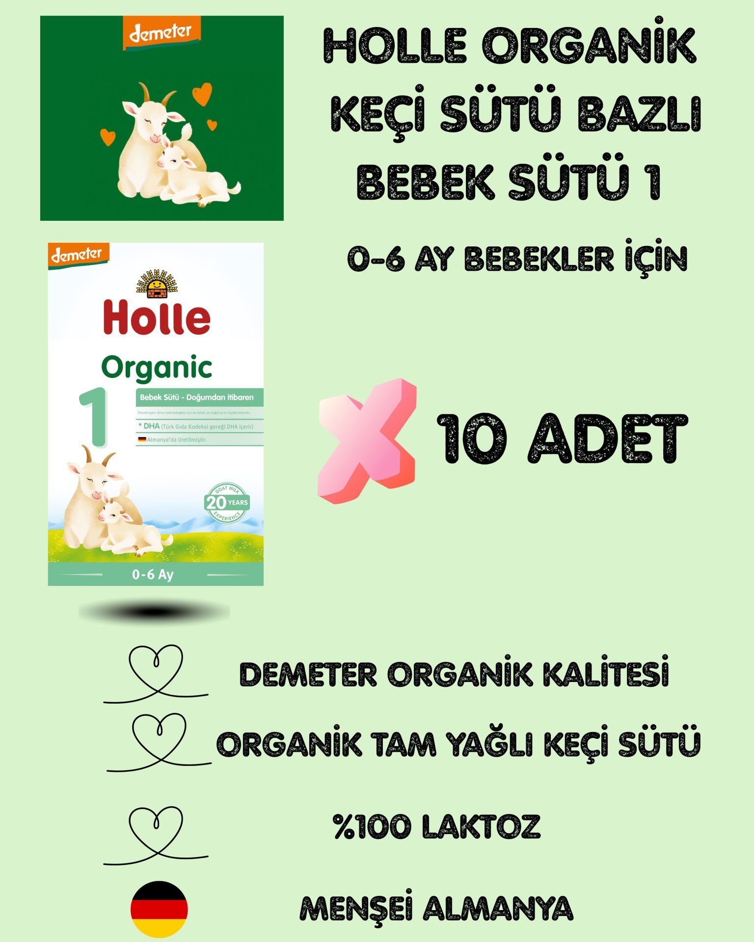 Holle Organik Keçi Bebek Sütü 1 400 gr 10 Adet