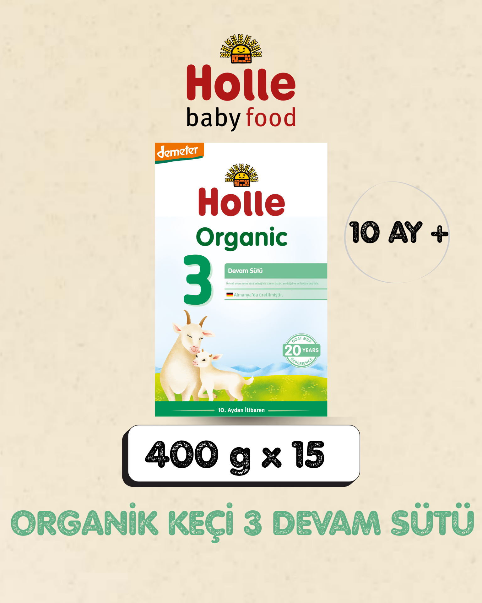Holle Organik Keçi 3 Devam Sütü 10. aydan itibaren 15 Paket