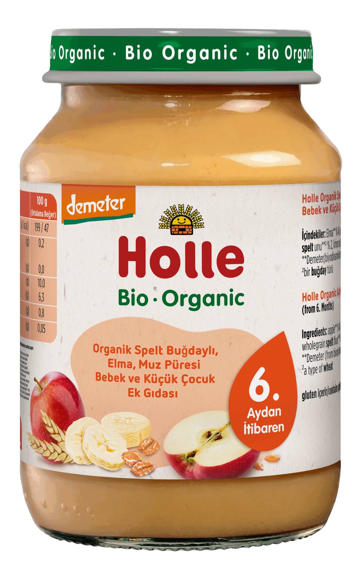HOLLE ORGANİK SPELT BUĞDAYLI, ELMA, MUZ PÜRESİ