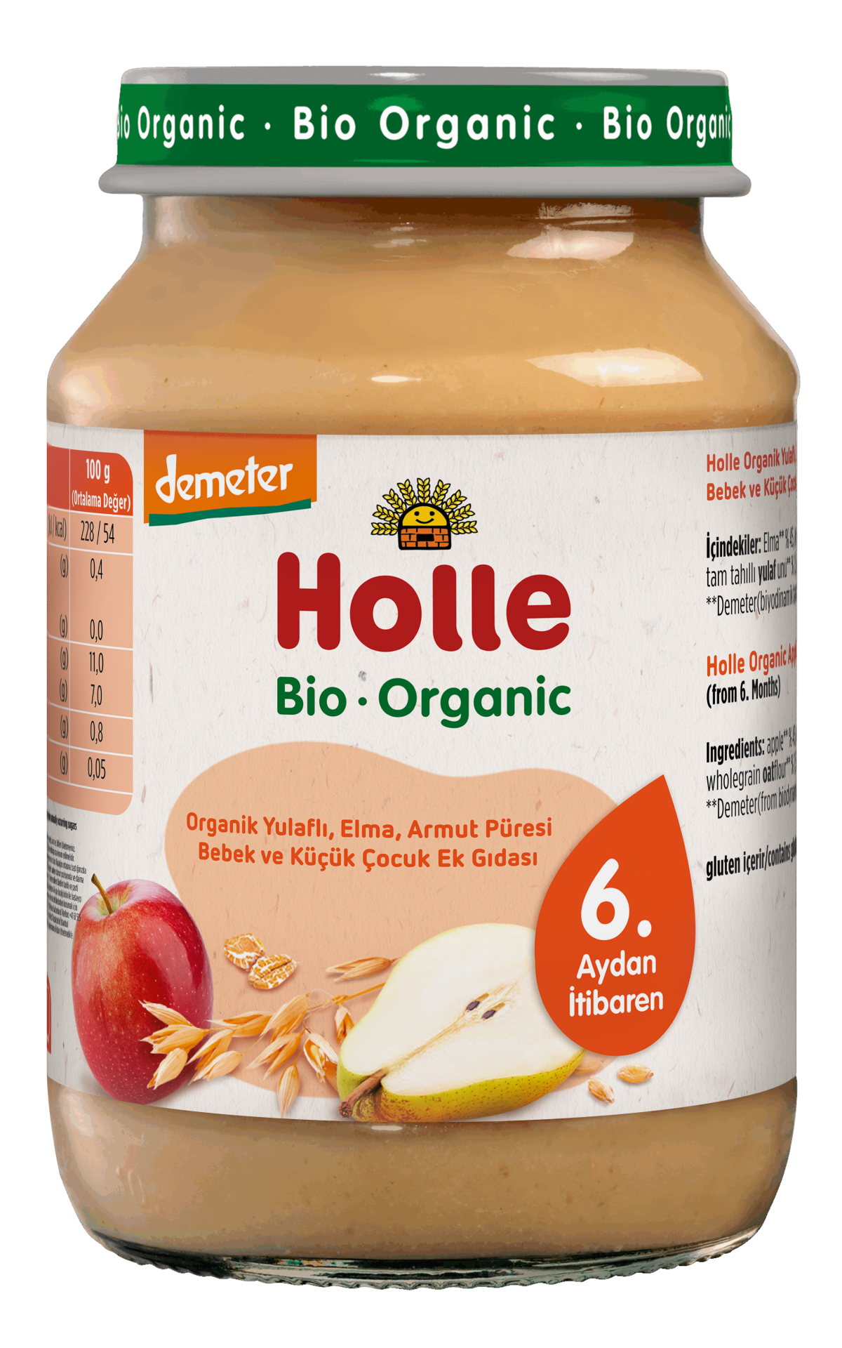 HOLLE ORGANİK YULAFLI, ELMA, ARMUT PÜRESİ