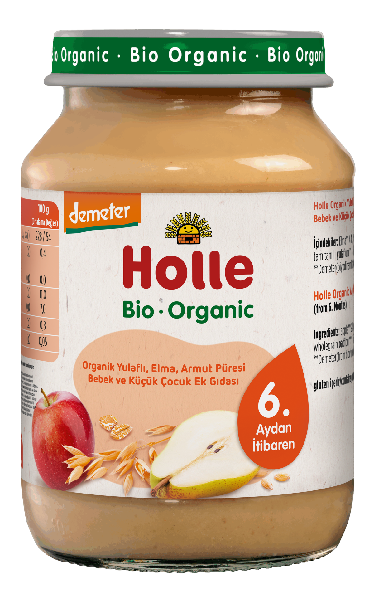 HOLLE ORGANİK YULAFLI, ELMA, ARMUT PÜRESİ