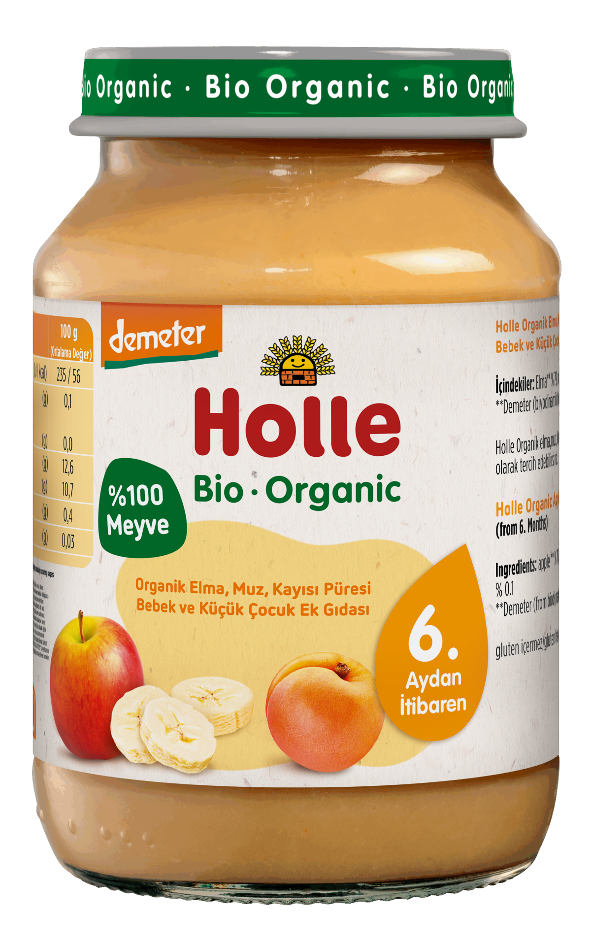 HOLLE ORGANİK ELMA, MUZ, KAYISI PÜRESİ