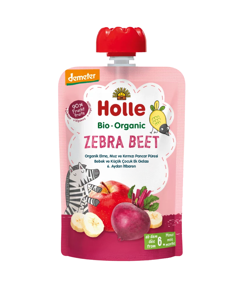 HOLLE ORGANİK ZEBRA BEET (ELMA, MUZ, KIRMIZI PANCAR PÜRESİ)