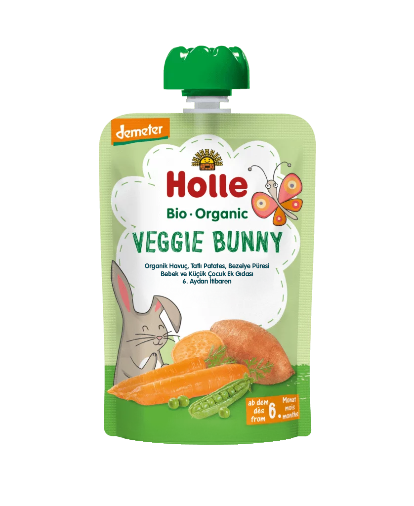 HOLLE ORGANİK VEGGİE BUNNY (HAVUÇ, TATLI PATATES, BEZELYE PÜRESİ)