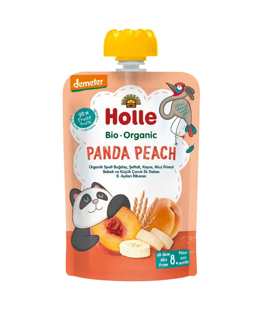 HOLLE ORGANİK PANDA PEACH (BUĞDAY, ŞEFTALİ, KAYISI, MUZ PÜRESİ)