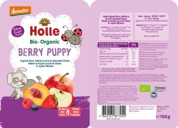 HOLLE ORGANİK BERRY PUPPY (ELMA, ŞEFTALİ, ORMAN MEYVELERİ PÜRESİ)