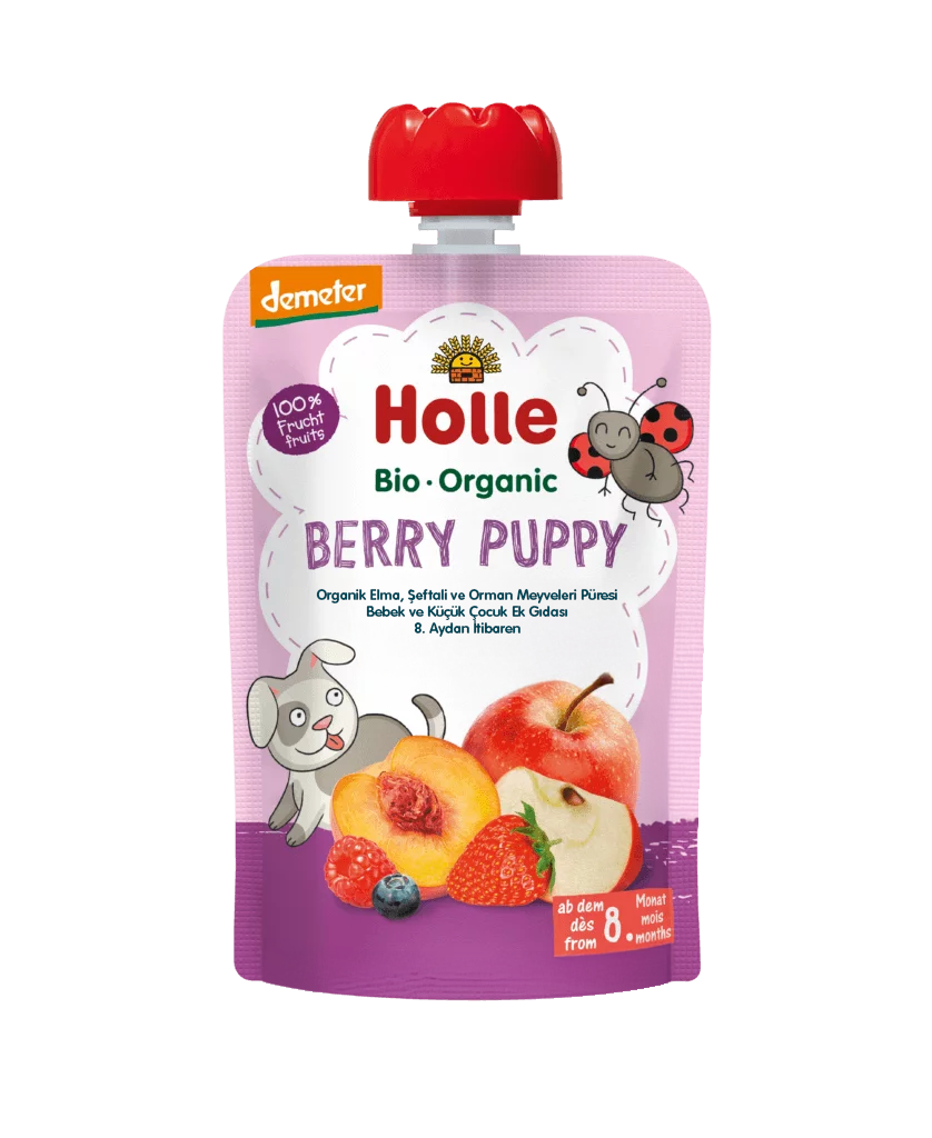 HOLLE ORGANİK BERRY PUPPY (ELMA, ŞEFTALİ, ORMAN MEYVELERİ PÜRESİ)